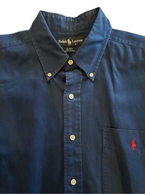 Ralph Lauren Navy Blue Button-Down Casual Shirt with Red Pony. See comments.